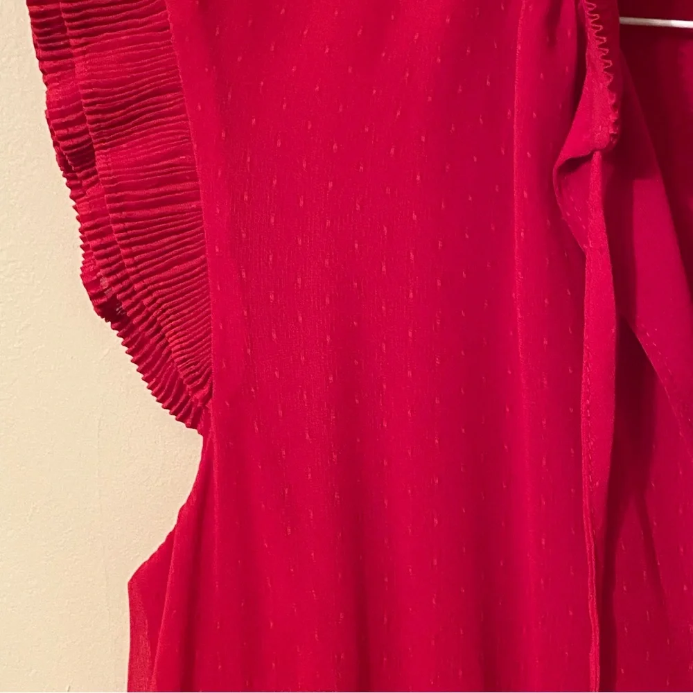 H&M red dress mini length cap sleeves elastic waist flowing material size 0 - Picture 6 of 15